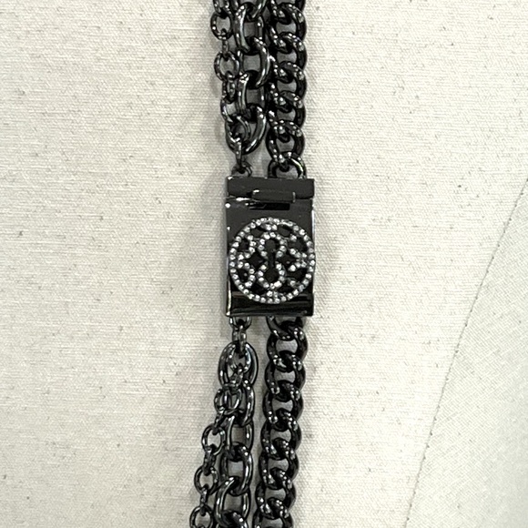 NWOT COACH Op-Art Gunmetal Multi-Chain 3-Strand Tiered Necklace Crystal Clasp - Picture 10 of 16